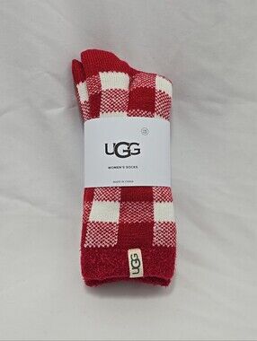 NWT UGG Women's Vanna Check Sherpa Fleece Lined Crew Socks Plaid Print Red
